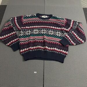 Vintage Steep Slopes Fair Isle Snowflake Sweater Mens Medium Navy Red Knit Korea